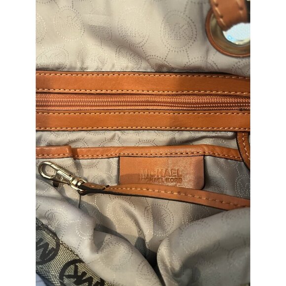Michael Kors Brown MK Monogram Canvas Shoulder Tote Bag Purse - Picture 11 of 11